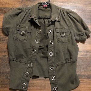 Forrest green short sleeve button up cardigan